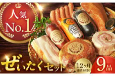 【国際大会金賞】【毎月9点×12回定期便】ぜいたくセット 毎月9品（計108品） / 無添加ロースハム 無添加ボンレスハム 無添加ベーコン ビアシンケン リオナ ベリーロールブロック ヤークトヴルスト スモークウィンナー / 長与町 / 雪の浦手造りハム [EAM031] 国産 ハム はむ ベーコン べーこん ウインナー 冷凍 肉 セット 詰め合わせ 詰合せ おつまみ バーベキュー BBQ 定期便