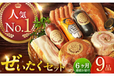 【国際大会金賞】【毎月9点×6回定期便】ぜいたくセット 毎月9品（計54品） / 無添加ロースハム 無添加ボンレスハム 無添加ベーコン ビアシンケン リオナ ベリーロールブロック ヤークトヴルスト スモークウィンナー / 長与町 / 雪の浦手造りハム [EAM030] 国産 ハム はむ ベーコン べーこん ウインナー 冷凍 肉 セット 詰め合わせ 詰合せ おつまみ バーベキュー BBQ 定期便