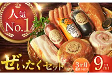 【国際大会金賞】【毎月9点×3回定期便】ぜいたくセット 毎月9品（計27品） / 無添加ロースハム 無添加ボンレスハム 無添加ベーコン ビアシンケン リオナ ベリーロールブロック ヤークトヴルスト スモークウィンナー / 長与町 / 雪の浦手造りハム [EAM029] 国産 ハム はむ ベーコン べーこん ウインナー 冷凍 肉 セット 詰め合わせ 詰合せ おつまみ バーベキュー BBQ 定期便