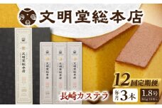 【全12回定期便】 長崎カステラ 3本（10切/本） 長与町/文明堂総本店 [EAK029] カステラ かすてら 長崎 ギフト 人気 和菓子 かすてら ざらめ ザラメ 文明堂 カット済み カット お取り寄せ 定期 定期便