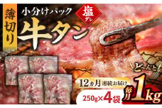 【12回定期便】【塩だれ】九州産和牛の牛タン 約1kg（約250g×4パック）国産 牛タン和牛長与町/岩永ホルモン [EAX083] 国産 牛肉 和牛 タン 牛タン 塩だれ牛タン 塩ダレ 牛たん塩 味付き ぎゅうたん ギュウタン 薄切り スライス 味付き 塩 焼肉 焼き肉 冷凍 焼くだけ 簡単調理 小分け 真空 定期便 ていきびん 定期 毎月 届く