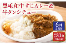 【全6回定期便】 黒毛和牛 牛すじカレー＆牛タンシチュー 毎月5食 長与町/炭火焼肉あおい [EBW004] 黒毛和牛 カレー かれー レトルト 牛タン 牛たん シチュー しちゅー 簡単 常温 定期便 定期 ていきびん