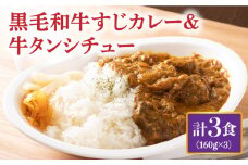 黒毛和牛 牛すじカレー＆牛タンシチュー 計3食 長与町/炭火焼肉あおい [EBW006] 黒毛和牛 カレー かれー レトルト 牛タン 牛たん シチュー しちゅー 簡単 常温