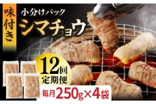 【全12回定期便】【塩だれ】九州産和牛 ホルモン シマチョウ 1kg（250g×4袋）長与町/岩永ホルモン [EAX107] ホルモン焼き 国産 牛肉 ホルモン シマチョウ 小分け 味付き 冷凍 焼肉 焼き肉 和牛 塩 しお 牛 定期便 ていきびん 定期