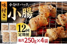 【全12回定期便】【塩だれ】厳選 九州産和牛 ホルモン 小腸 1kg（250g×4袋） 長与町/岩永ホルモン [EAX111] ホルモン焼き 国産 牛肉 ホルモン 小腸 小分け 味付き 冷凍 焼肉 焼き肉 和牛 塩 しお 牛 定期便 ていきびん 定期
