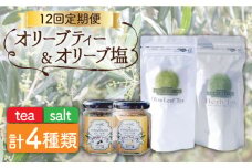 【全12回定期便】オリーブ塩 ＆ オリーブティー セット （各2種）長与町/ゆきのヶ丘オリーブ園 [EAV009] 調味料 お茶 オリーブティー