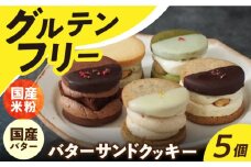 バターサンド 【 グルテンフリー 】米粉のバターサンドクッキー 5個 長与町/ Lilla Lotta（リラロッタ） [EBR013] ぐるてんふりー グルテンフリースイーツ スイーツ すいーつ 米粉 こめこ 詰め合わせ お菓子 クッキー クッキーサンド ばたーさんど 冷凍 個包装 人気 ランダム おかし