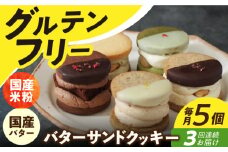 【3回定期便】バターサンドクッキー 5個 長与町/ Lilla Lotta（リラロッタ） [EBR014]グルテンフリースイーツ スイーツ すいーつ 米粉 こめこ 焼菓子 詰め合わせ お菓子 クッキー クッキーサンド バターサンド ばたーさんど 冷凍 個包装 人気 ランダム おかし 定期便 ていきびん