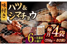 【全6回定期便】【塩だれ】九州産和牛 ホルモン2種 計1kg（ ハツ 250g×2袋・ シマチョウ 250g×2袋） 長与町/岩永ホルモン [EAX136] ホルモン焼き 国産 牛肉 ホルモン ミックス 小分け 味付き 冷凍 焼肉 焼き肉 和牛 塩 しお 牛 定期便 ていきびん 定期