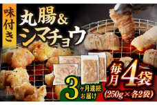 【全3回定期便】【塩だれ】九州産和牛 ホルモン 2種 計1kg（ シマチョウ 250g×2袋・ 丸腸 250g×2袋） 長与町/岩永ホルモン [EAX151] ホルモン焼き 国産 牛肉 ホルモン ミックス 小分け 味付き 冷凍 焼肉 焼き肉 和牛 塩 しお 牛 定期便 ていきびん 定期