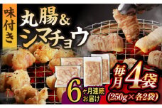 【全6回定期便】【塩だれ】九州産和牛 ホルモン 2種 計1kg（ シマチョウ 250g×2袋・ 丸腸 250g×2袋） 長与町/岩永ホルモン [EAX152] ホルモン焼き 国産 牛肉 ホルモン ミックス 小分け 味付き 冷凍 焼肉 焼き肉 和牛 塩 しお 牛 定期便 ていきびん 定期