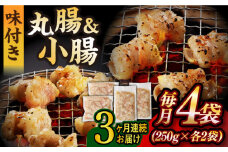 【全3回定期便】【塩だれ】 九州産和牛 ホルモン 2種 計1kg（ 小腸 250g×2袋・ 丸腸 250g×2袋） 長与町/岩永ホルモン [EAX155] ホルモン焼き 国産 牛肉 ホルモン ミックス 小分け 味付き 冷凍 焼肉 焼き肉 和牛 塩 しお 牛 定期便 ていきびん 定期