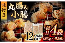 【全12回定期便】【塩だれ】 九州産和牛 ホルモン 2種 計1kg（ 小腸 250g×2袋・ 丸腸 250g×2袋） 長与町/岩永ホルモン [EAX157] ホルモン焼き 国産 牛肉 ホルモン ミックス 小分け 味付き 冷凍 焼肉 焼き肉 和牛 塩 しお 牛 定期便 ていきびん 定期