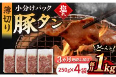 【3回定期便】【塩だれ】九州産 豚タン 毎月250g×4袋 （計3kg）長与町/岩永ホルモン [EAX167] 国産 国産スライス 焼肉 豚 豚肉 豚タン 豚たん ぶたたん こくさん 肉 焼き肉 定期便 ていきびん 定期