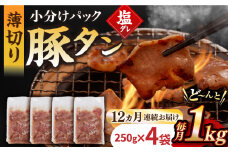 【12回定期便】【塩だれ】九州産 豚タン 毎月250g×4パック （計12kg）長与町/岩永ホルモン [EAX169] 国産 国産スライス 焼肉 豚 豚肉 豚タン 豚たん ぶたたん こくさん 肉 焼き肉 定期便 ていきびん 定期
