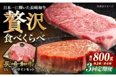 【3回定期便】 ステーキ 【A4-A5】長崎和牛 ヒレ・サーロインセット 計800g （ヒレ約150g×2枚・サーロイン約250g×2枚） 長与町/meat shop FUKU [ECS050]ステーキ肉 国産 冷凍 牛肉 ヒレ ひれ サーロイン さーろいん すてーき ステーキ ステーキ肉 a4 a5 4枚 定期便 定期