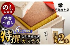 【全6回定期便】【木箱】特撰カステラ2号（1号580g×2本）長与町/文明堂総本店 [EAK037] カステラ かすてら 文明堂 長崎カステラ 贈答 ギフト 和菓子 熨斗 手作り 黄色い ざらめ ザラメ 定期便 定期