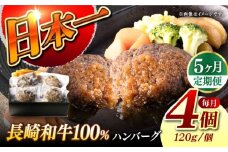 【5回定期便】【レンジ調理】 長崎和牛 黒毛和牛100％ハンバーグ （A4またはA5ランク） 長与町/炭火焼肉あおい [EBW073]