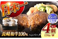 【6回定期便】【レンジ調理】 長崎和牛 黒毛和牛100％ハンバーグ （A4またはA5ランク） 長与町/炭火焼肉あおい [EBW074]
