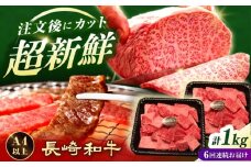 【6回定期便】 【A4-A5】 長崎和牛 焼肉切り落とし 約1kg（500g×2パック）【形に訳あり】長与町/meat shop FUKU [ECS071]