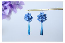 紫陽花としずく ブルー/革花ピアス･イヤリング/レザー アクセサリー 牛革 革 レディース ハンドメイド 贈り物 プレゼント 夏