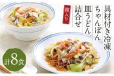 みろくや 具材付き 冷凍 ちゃんぽん ・ 皿うどん  計8食 （各4食） 詰合せ 箱入り 太麺 具材 具入り