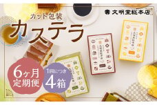 【6ヶ月定期便】 カット包装カステラ4箱入 ／ カステラ 3種 （プレーン・抹茶・チョコ） カット包装 長崎 文明堂