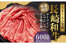 【厳選部位】【A4～A5】 長崎和牛 サーロイン しゃぶしゃぶ すき焼き用 約600g （約300g×2パック） ／ 和牛 牛肉 ぎゅうにく お肉 おにく 肉 にく 牛サーロイン スライス すき焼き 長崎県 時津町 冷凍