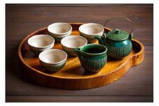 お茶 ティーセット 茶器セット 織部釉 土瓶 湯冷まし(片口) 汲出し湯呑み5個 [抱星窯 長崎県 東彼杵町 hs42bag390000] 急須 土物 茶 湯呑み グリーン 濃緑