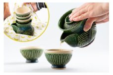ティーセット 茶器 法瓶 小ゆのみ 織部釉 [抱星窯 長崎県 東彼杵町 hs42bag390011] 急須 湯呑み アウトドア グリーン 濃緑