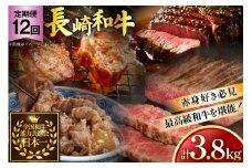 牛肉 長崎和牛 赤身 モモ焼肉 モモスライス ランプステーキ ヒレステーキ もも切り落とし 約2人前 12回 総計3.8kg [黒牛 長崎県 東彼杵町 hs42bag750018] 赤身肉 焼き肉 モモ もも ヒレ ランプ ステーキ 切り落とし