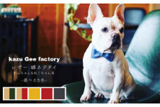 【ナチュラル&グリーン】ネコちゃん & わんちゃん用 本格レザー蝶ネクタイ【kazu Gee factory】[OBG007-1]