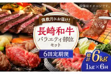 【6回定期便】偶数月にお届け！ 長崎和牛 バラエティ 部位 セット 毎回1kg ×6回【希少部位アリ！】【川下精肉店】[OAA020] / お肉食べ比べ 長崎和牛 黒毛和牛 和牛 サーロイン 肉食べ比べ ステーキ肉 リブロース ロース肉 高級焼肉 焼肉 肉食べ比べ すき焼き 定期便 お肉 A4 A5 高級 肉食べ比べ
