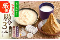 【3回定期便】さきちの厳選腸活3点セット（生きた酵素の生あまざけ 100g×15本・手作り糀の田舎みそ(麦みそ)・食材のうまみ倍増 塩糀）【株式会社 咲吉】[OBF026] / 味噌 みそ ミソ 甘酒 塩糀 糀 調味料 塩糀 こうじ 生甘酒 酵素甘酒 酵素調味料 健康味噌 しおこうじ なまあまざけ 酵素 米 米糀 糀 川棚甘酒 長崎産あまざけ