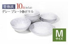【波佐見焼】青海波グレー プレート ボウル Mサイズ 各5個 計10個【聖栄陶器】[OAR050] / ぼうる 深皿 取り皿 ボウルセット かわいい 食器 波佐見焼 陶器 はさみやき 食器セット おしゃれ 人気 サラダ皿スープ皿 シチュー カレー皿 プレートセット ワンプレート
