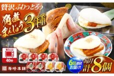 【6回定期便】角煮まんじゅう3種食べ比べ　計8個セット（角煮まん・大トロ角煮まん・チーズ角煮まん）【株式会社岩崎食品】 [OCT035]