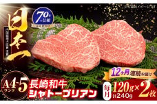 【12回定期便】長崎和牛 シャトーブリアンステーキ 120g×2枚【株式会社田中精肉店】 [OCA084]