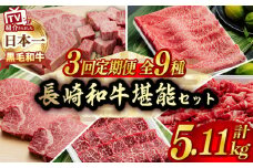 【全3回】A5ランク すき焼き しゃぶしゃぶ ステーキ 総量5.11kg ロース モモ 切り落とし ウデ みすじ 長崎和牛【肉のあいかわ】 [NA50] 肉 牛肉 すきやき 焼肉 定期便