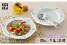 【波佐見焼】小花紋 六角リム プレート 二枚組 食器 皿 【藍水】 [GB26]