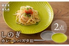 【波佐見焼】しのぎ カレー＆パスタ皿 グレー・若草 2枚セット カレー皿 パスタ皿 プレート 食器 皿【一龍陶苑】 [CC72]
