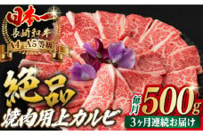 【全3回定期便】焼肉 上 カルビ 500g 長崎和牛 A4～A5ランク 【野中精肉店】 [VF34] 肉 牛肉 カルビ 焼き肉 キャンプ BBQ バーベキュー 定期便