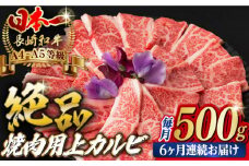 【全6回定期便】焼肉 上 カルビ 500g 長崎和牛 A4～A5ランク 【野中精肉店】 [VF35] 肉 牛肉 カルビ 焼き肉 キャンプ BBQ バーベキュー 定期便