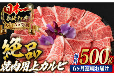 【全6回定期便】焼肉 上 カルビ 500g 長崎和牛 A4～A5ランク 【野中精肉店】 [VF35] 肉 牛肉 カルビ 焼き肉 キャンプ BBQ バーベキュー 定期便