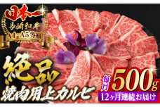 【全12回定期便】焼肉 上 カルビ 500g 長崎和牛 A4～A5ランク 【野中精肉店】 [VF36] 肉 牛肉 カルビ 焼き肉 キャンプ BBQ バーベキュー 定期便