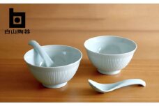 【白山陶器】【よしず彫】丼とレンゲ 青白釉 4ピースセット [TA146]