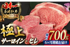 【全6回定期便】【二大高級部位！】サーロイン と ヒレ ステーキ 計700g （各4枚） 長崎和牛 A4～A5ランク 希少部位【野中精肉店】 [VF67] 肉 牛肉 赤身 サーロインステーキ ヒレステーキ 焼肉 定期便