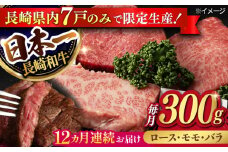 【12回定期便】【限定生産】ステーキ 3種盛り 長崎和牛 出島ばらいろ（300g/回）【肉のマルシン】 [FG19] 肉 牛肉 ロース カルビ モモ 赤身 ステーキ 焼肉 定期便 和牛ステーキ