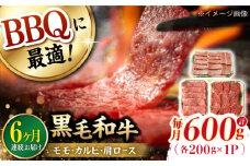 【第6回定期便】和牛 バーベキュー セット 肩ロース カルビ モモ 計600g (200g×3) 長崎和牛 焼肉 【夢ファームシュシュ】 [WF42] 肉 牛肉 ロース もも 焼肉 BBQ 定期便
