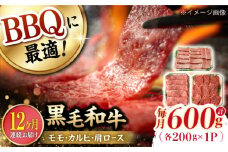 【第12回定期便】和牛 バーベキュー セット 肩ロース カルビ モモ 計600g (200g×3) 長崎和牛 焼肉 【夢ファームシュシュ】 [WF43] 和牛 牛肉 ロース カルビ モモ 焼き肉 赤身 霜降り