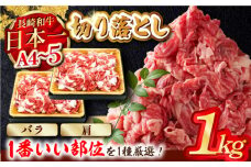 【A4～A5】長崎和牛切り落とし　1kg (500g×2P）(肩・バラいずれか)【株式会社MEAT PLUS】 [MG03]